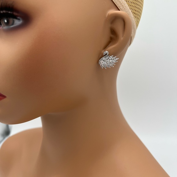 Silver Swan CZ Earrings - Picture 3 of 4